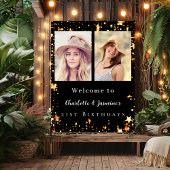 黒い金ゴールドフォトスター2人の誕生日へようこそ ポスター