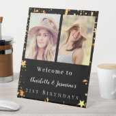 黒い金ゴールドフォトスター2人の誕生日へようこそ 台座サイン (インサイチュ)