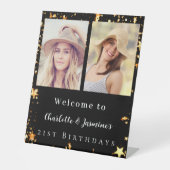 黒い金ゴールドフォトスター2人の誕生日へようこそ 台座サイン (正面)