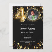 黒い金ゴールドフォトスター40歳の誕生日 招待状 (正面)