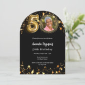 黒い金ゴールドフォトスター50th誕生日アーチ 招待状 (スタンド正面)