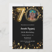 黒い金ゴールドフォトスター70歳の誕生日 招待状 (正面)