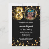 黒い金ゴールドフォトスター80歳の誕生日 招待状 (正面)