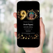 黒い金ゴールドフォトスター90th贅沢な誕生日 招待状