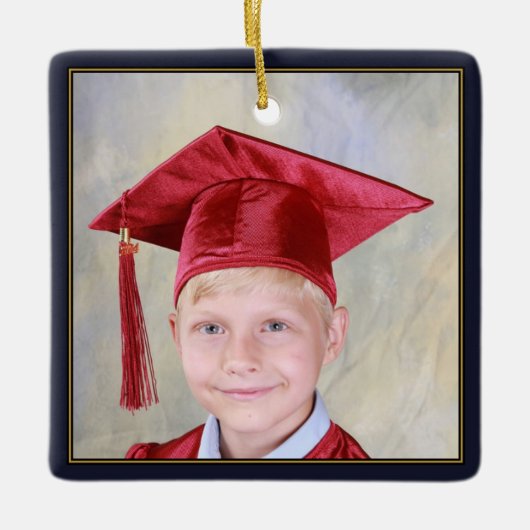 黒い金ゴールドフレームの卒業生の記念品の学校 セラミックオーナメント (正面)