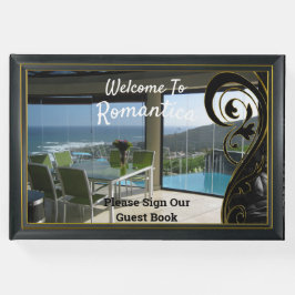 黒い金ゴールドフレーム、黒い塗り木下部 ゲストブック