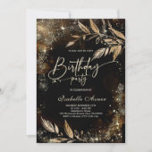 黒い金ゴールドフローラバースデーパーティ招待状 招待状 (正面)
