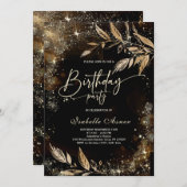 黒い金ゴールドフローラバースデーパーティ招待状 招待状 (正面/裏面)