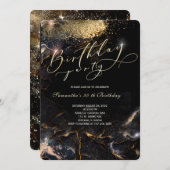 黒い金ゴールドフローラバースデーパーティ招待状 招待状 (正面/裏面)