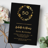 黒い金ゴールドフローラリース誕生日 招待状