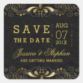 黒い金ゴールドフローラ旋回フレーム日付を保存 スクエアシール (正面)