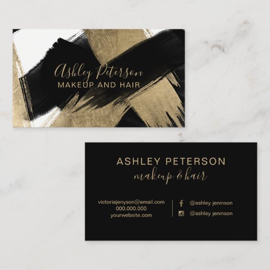 黒い金ゴールドブラシストローク毛の化粧のタイポグラフィ 名刺 (正面/裏面)