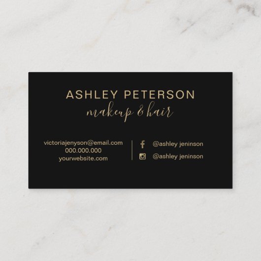 黒い金ゴールドブラシストローク毛の化粧のタイポグラフィ 名刺 (裏面)