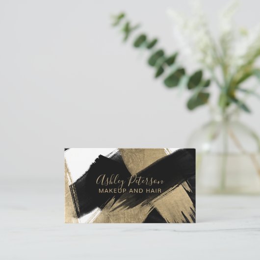 黒い金ゴールドブラシストローク毛の化粧のタイポグラフィ 名刺 (スタンド正面)