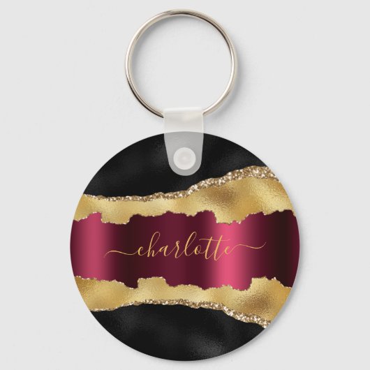 黒い金ゴールドブルゴーニュ瑪瑙の大理石名スクリプト キーホルダー (正面)