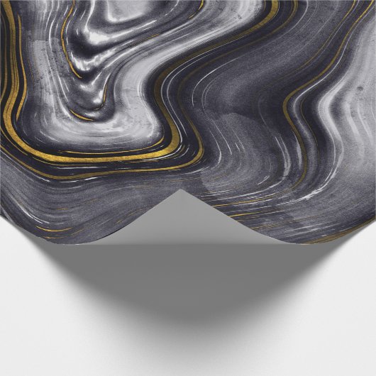 黒い金ゴールドブルーのアゲート大理石は豪華なパーティー ラッピングペーパー (角)