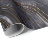 黒い金ゴールドブルーのアゲート大理石は豪華なパーティー ラッピングペーパー (ロールコーナー)