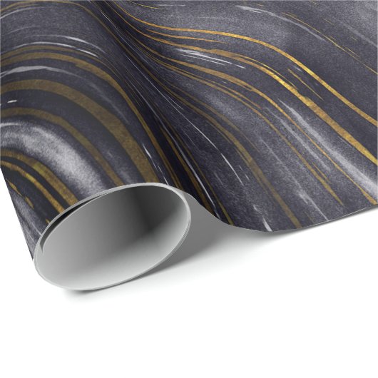黒い金ゴールドブルーのアゲート大理石は豪華なパーティー ラッピングペーパー (ロールコーナー)