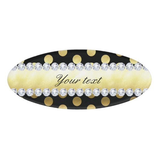 黒い金ゴールドホイルの水玉模様のダイヤモンド 名札 (正面)