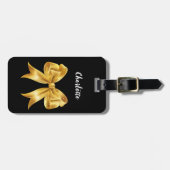 黒い金ゴールドボウ名スクリプト ラゲッジタグ (正面横)