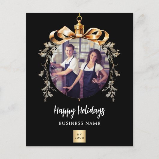 黒い金ゴールドボーブルのビジネス写真クリスマスカード チラシ (正面)