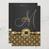 黒い金ゴールドメニューダマスク織の結婚式のテンプレート メニュー (正面/裏面)