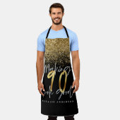 黒い金ゴールドモダングリッター90歳の誕生日エプロン エプロン (着用した状態)