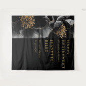 黒い金ゴールドモダンフローラ退職パーティー背景 タペストリー (正面(横))