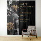 黒い金ゴールドモダンフローラ退職パーティー背景 タペストリー (インサイチュ)