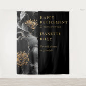 黒い金ゴールドモダンフローラ退職パーティー背景 タペストリー (正面)