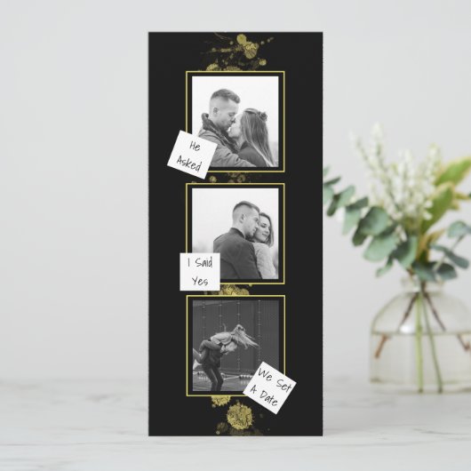 黒い金ゴールドモダンフ芸術的ォトストリップ 招待状 (スタンド正面)