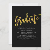 黒い金ゴールドモダン大学院写真 案内状 (正面)