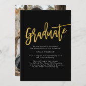 黒い金ゴールドモダン大学院写真 案内状 (正面/裏面)