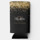 黒い金ゴールドモノグラム名の誕生日 スリム缶クーラー (裏面)