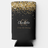 黒い金ゴールドモノグラム名の誕生日 スリム缶クーラー (正面)