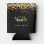 黒い金ゴールドモノグラム名の誕生日 缶クーラー (正面)