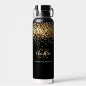 黒い金ゴールドモノグラム名 ウォーターボトル (背面)
