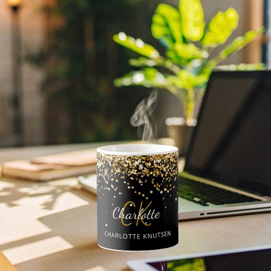 黒い金ゴールドモノグラム名 コーヒーマグカップ