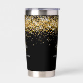 黒い金ゴールドモノグラム名 保温保冷タンブラー (左面)