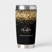 黒い金ゴールドモノグラム名 保温保冷タンブラー (背面)