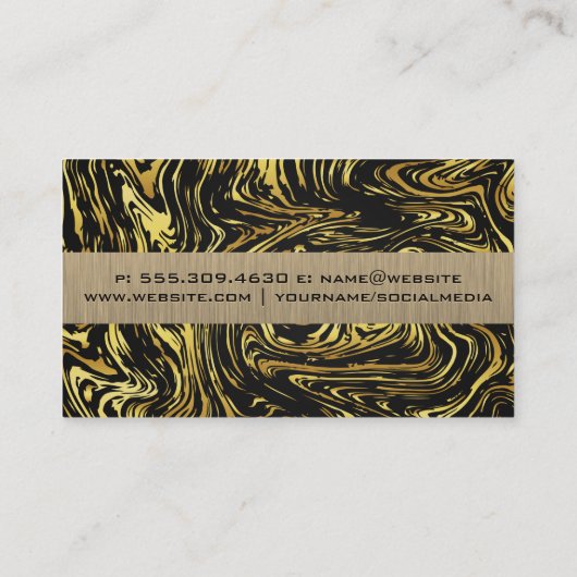 黒い金ゴールドワープ大理石背景 名刺 (裏面)