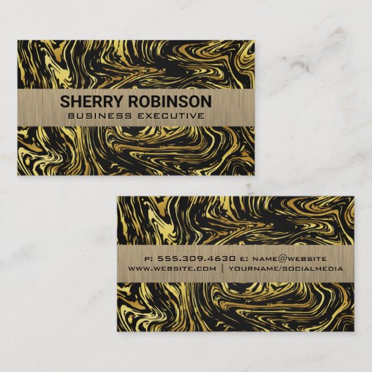 黒い金ゴールドワープ大理石背景 名刺 (正面/裏面)