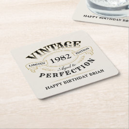 黒い金ゴールドヴィンテージが完璧な誕生日に熟成 スクエアペーパーコースター