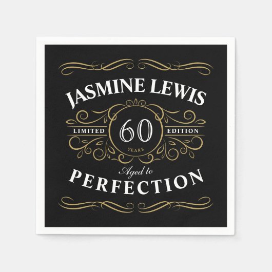黒い金ゴールドヴィンテージが完璧な誕生日に熟成 スタンダードカクテルナプキン (正面)