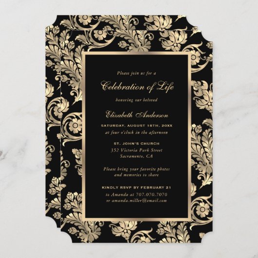 黒い金ゴールドヴィンテージフォトお祝いの生活 招待状 (正面/裏面)