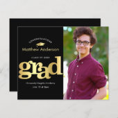 黒い金ゴールド予算の写真はっきりしたの卒業招待状 (正面/裏面)