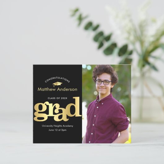 黒い金ゴールド予算の写真はっきりしたの卒業招待状 (スタンド正面)