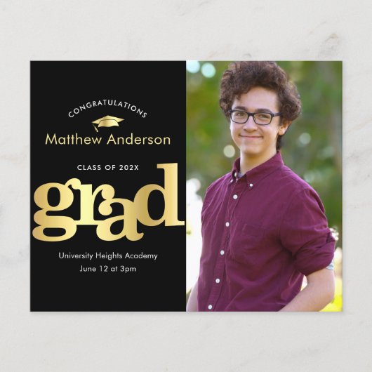 黒い金ゴールド予算の写真はっきりしたの卒業招待状 (正面)