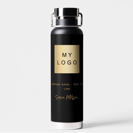 黒い金ゴールド会社のロゴの署名名 ウォーターボトル (背面)
