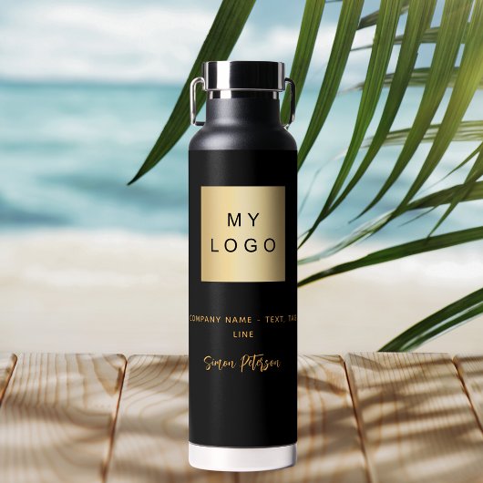 黒い金ゴールド会社のロゴの署名名 ウォーターボトル